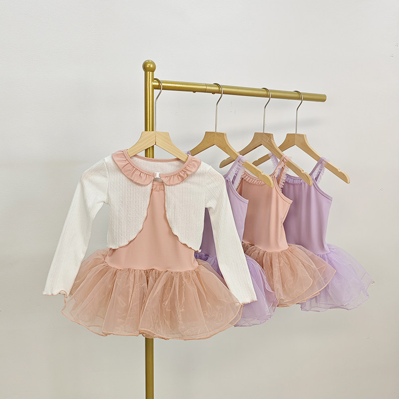 儿童舞蹈服锦纶吊带连体裙欧根纱蓬蓬裙女童公主形体练功芭蕾舞服