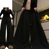 女春秋季 2026新款 加绒加厚时尚 韩系松弛感烫钻运动卫裤 爆闪休闲裤