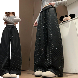 慵懒风烫钻星空阔腿裤女秋冬季2026新款加绒加厚时尚减龄闪闪卫裤