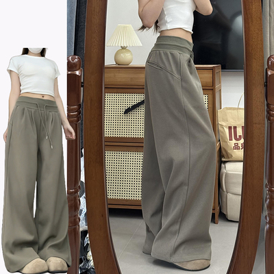 军绿色抽绳运动裤女早秋2025新款美式中低腰卫裤垂坠感显瘦休闲裤