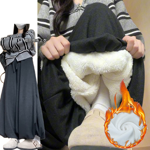 慵懒风加厚高腰糯米裙裤 深灰色加绒针织软糯花苞裤 女秋冬2025新款