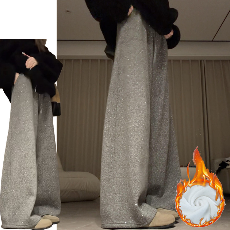 慵懒风烫钻闪闪休闲拖地裤女秋冬2025新款加绒加厚软糯舒适阔腿裤,女装/女士精品,休闲裤,淘宝优惠券,粉丝福利购,淘宝优惠卷