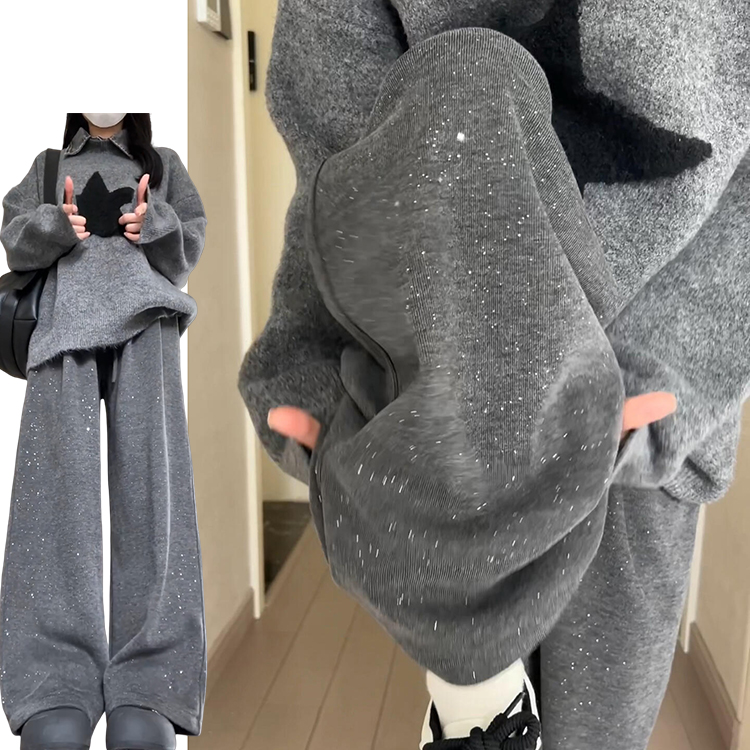 软糯休闲垂坠感阔腿裤女春夏季2025新款慵懒风亮片高腰针织糯米裤