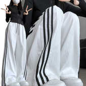 女夏季 两穿速干阔腿裤 薄款 高腰垂感防晒裤 2025新款 白色条纹运动裤