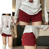 辣妹显瘦包臀短裤 女夏季 2025新款 潮流时尚 酒红色复古显白外穿热裤