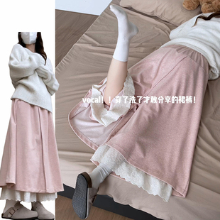 垂感显瘦高腰蕾丝花边裙裤 韩系甜美开叉拼接休闲裤 女秋冬2025新款