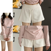 抽绳热裤 女夏季 2025新款 白色韩系时尚 a字显瘦高腰松弛感瑜伽短裤