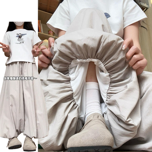 显瘦宽松垂感百搭休闲裤 2026新款 女春夏季 灰色松弛感高腰花苞裙裤