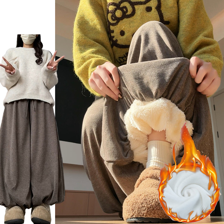 韩系小众加绒针织裙裤女秋冬季2025新款梨形显瘦加厚保暖花苞裙裤