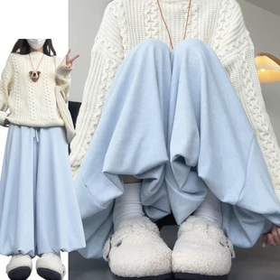 蓝色休闲垂感显瘦花苞裤 2026新款 女春秋季 韩系松弛感针织糯米裙裤