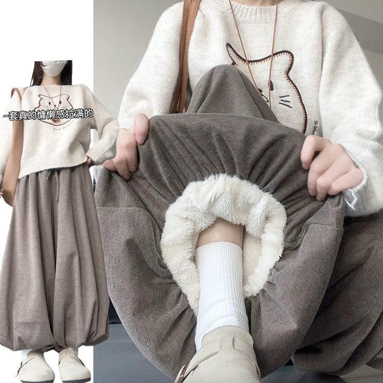 咖色慵懒风高腰灯笼裙裤女秋冬2026新款垂感显瘦加绒加厚糯米裙裤,女装/女士精品,裙裤,淘宝优惠券,粉丝福利购,淘宝优惠卷