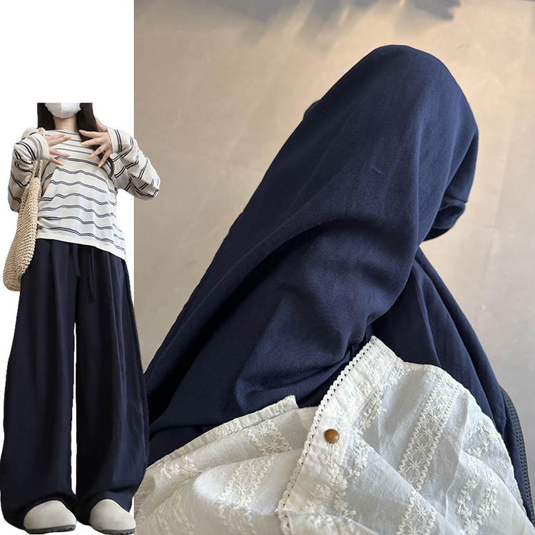 复古慵懒感高腰亚麻弯刀裤女夏季2025新款垂感显瘦透气亲肤拖地裤