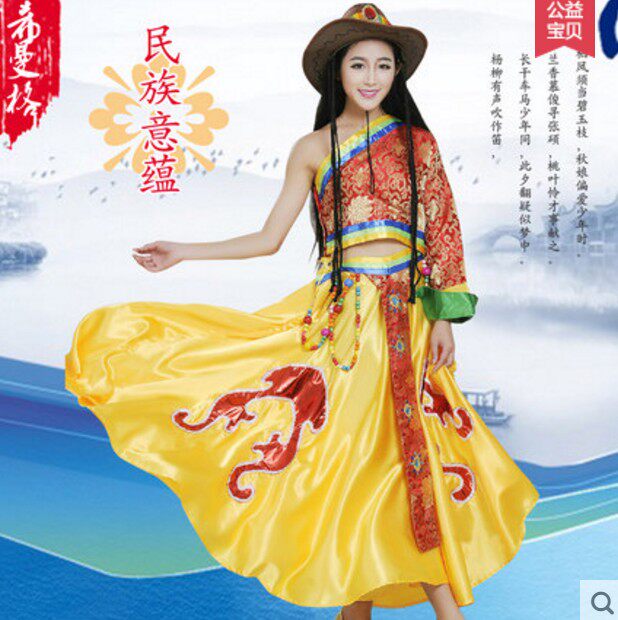 藏服唐古拉风新款藏族舞蹈服装康定情歌溜溜的女演出舞台装大摆裙