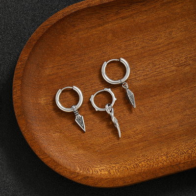 钛钢菱形荆棘藤条吊坠耳圈