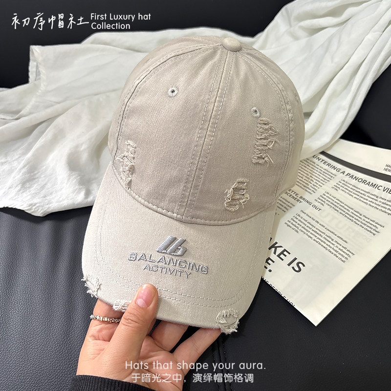 高品质~韩系破洞做旧鸭舌帽女2026新款潮流街头棒球帽大头围帽子