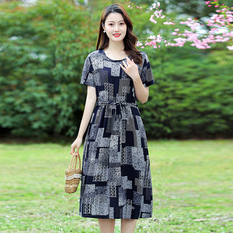 棉绸连衣裙遮肚女装夏季2025新款妈妈装棉绸民族风夏天流行裙子潮