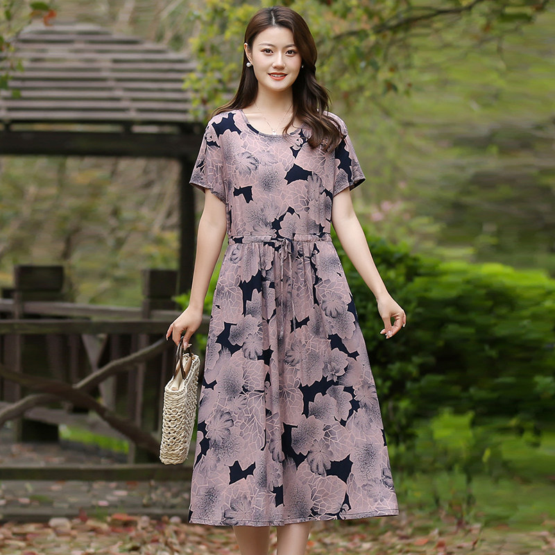 妈妈装棉绸连衣裙2025夏季时尚女装新款碎花显瘦宽松大码过膝裙子