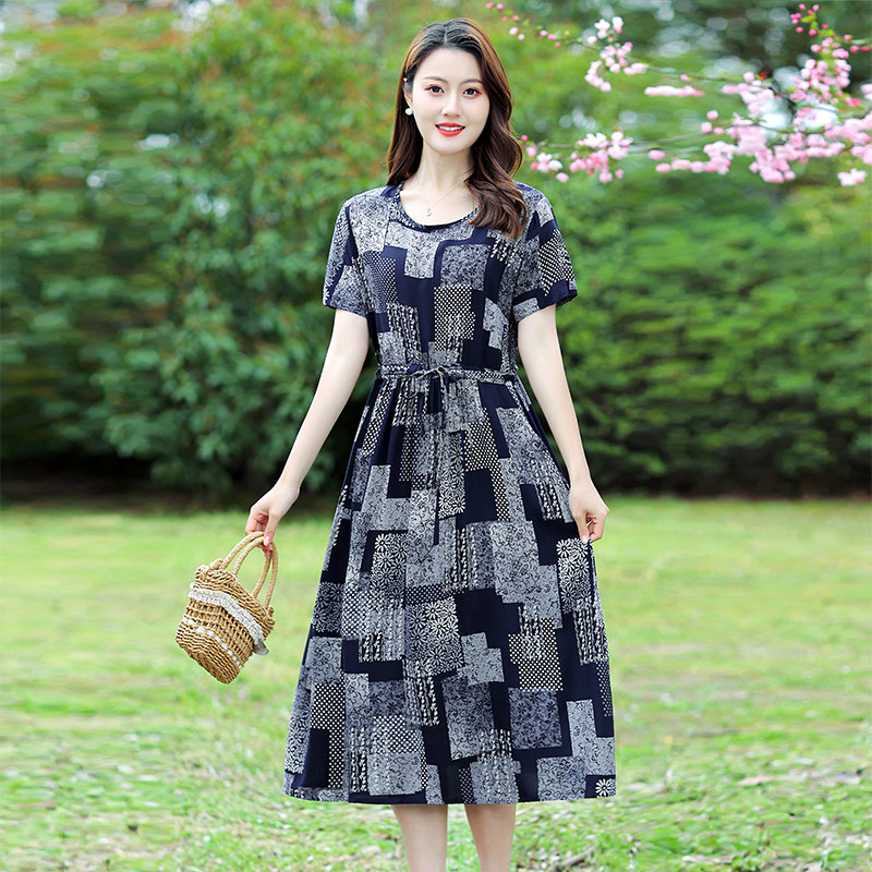 棉绸连衣裙遮肚女装夏季2025新款妈妈装时尚民族风夏天流行裙子潮