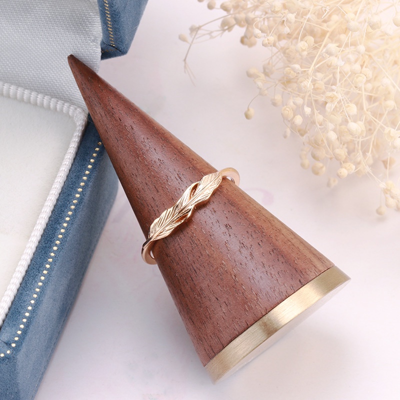 Ordi日系轻珠宝复古羽毛素金戒指925纯银镀14K金饰品送闺蜜