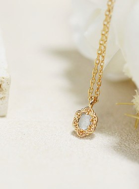 ordi花朵项链女925纯银镀金吊坠ins天然海蓝宝石锁骨链新款