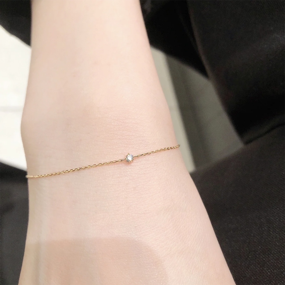 Ordi新款单钻手链日系轻奢简约百搭极细手环925纯银镀14K金