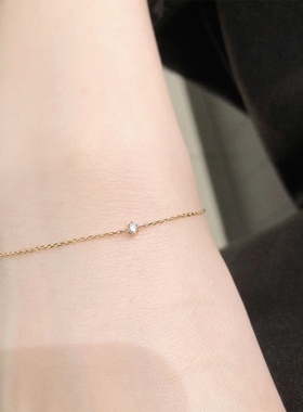 Ordi新款单钻手链日系轻奢简约百搭极细手环925纯银镀14K金