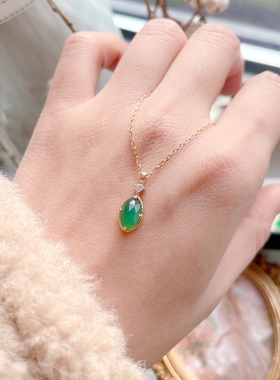 Ordi 新款清新薄荷天然绿玛瑙吊坠耳钉套装日系轻奢s925银