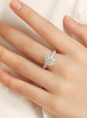 DR新款钻戒女初雪公主一克拉S925纯银莫桑石戒指结婚礼物钻戒礼物