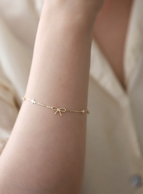 Ordi麻花蝴蝶结四叶草简约气质手链S925纯银镀14K金手链女