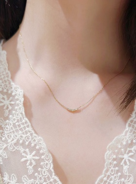 Ordi新款微笑锆石项链925纯银镀金7钻锁骨链女简约通勤百搭