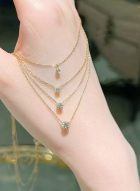 新款ordi简约圆形无爪单钻莫桑925银镀金闪钻女项链锁骨链