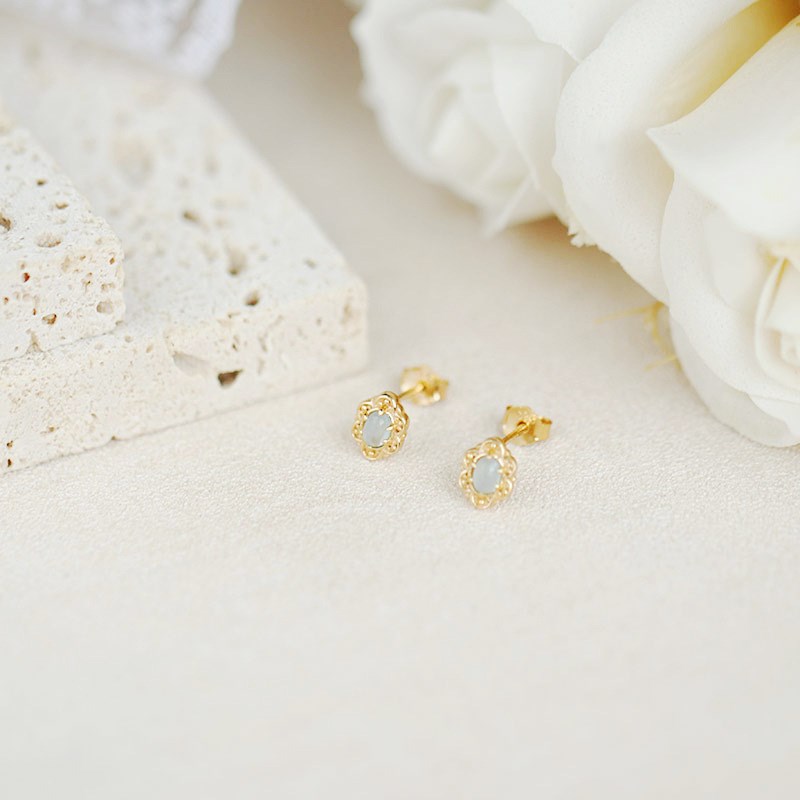 ordi 花朵耳钉女ins百搭小清新耳环925纯银镶天然海蓝宝耳饰