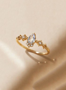 ordi初雪雪舞结晶戒指925银镀金天然蓝月光石限定戒指