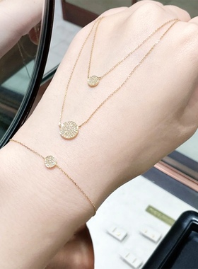 Ordi新款满钻圆形手链项链饰品套装简约气质百搭锁骨链