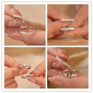 DR情侣对戒订婚钻戒指男女莫桑石S925纯银纪念日礼物一对闭口小众