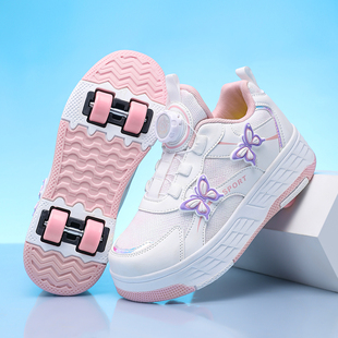 暴走鞋女童学生女生带轮运动鞋儿童滑轮鞋双轮四轮按钮可收缩新款