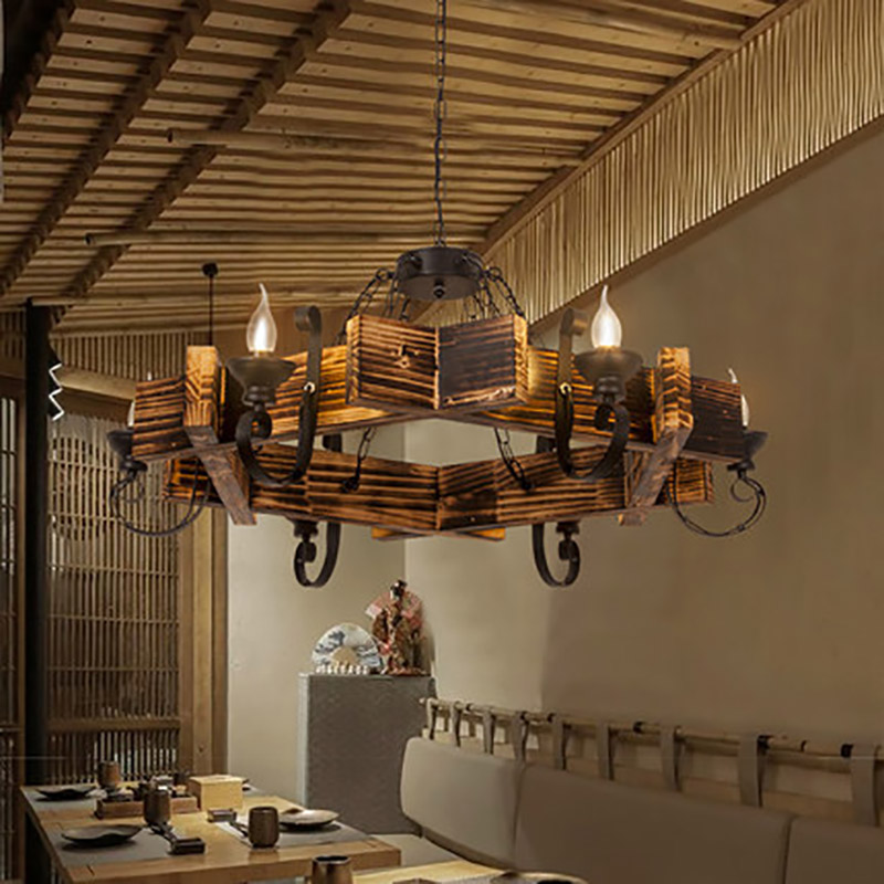 loft美式乡村酒吧木头吊灯工业风复古餐厅民宿烧烤火锅店实木灯具