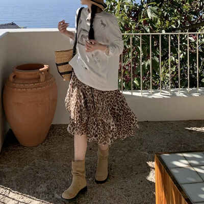 EVNSTYLE春夏豹纹荷叶边蛋糕裙