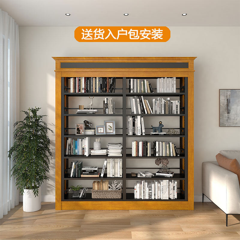 学校图书馆阅览室店档案资料架钢制单双面西西弗实木铁皮书架家用