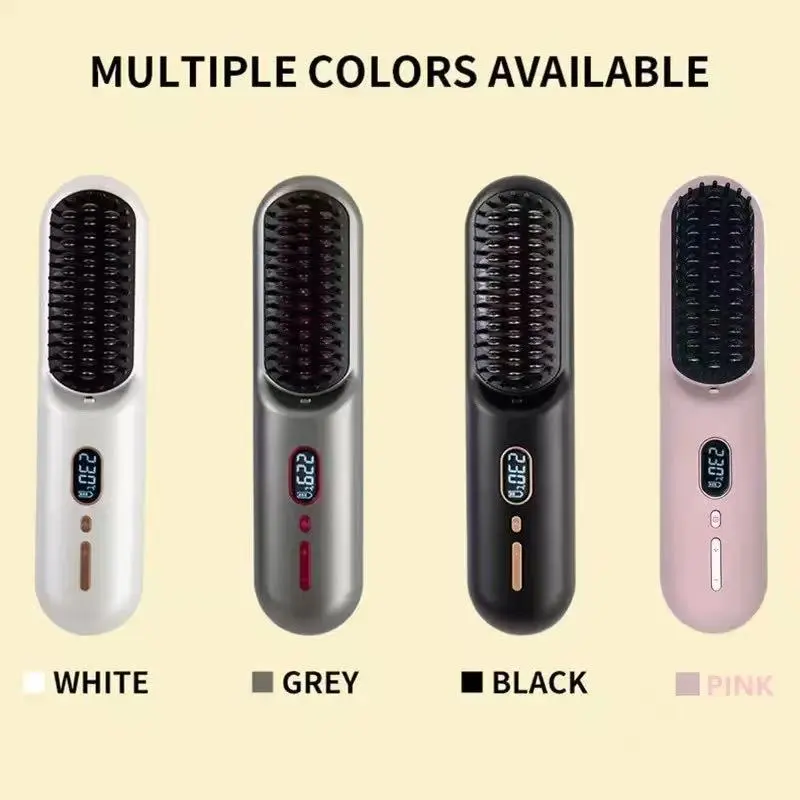 跨境充电直发梳负离子不伤发直发器家用出差便携式无线电热卷发棒