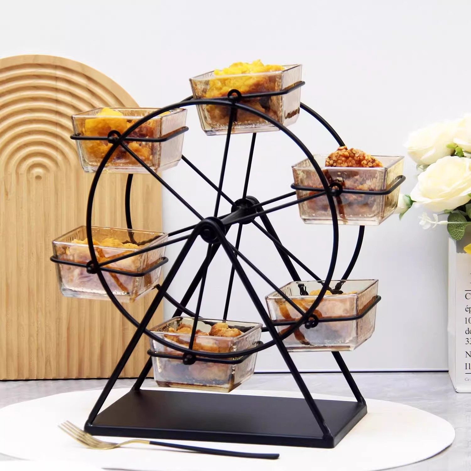 摩天轮餐具带杯零食薯条炸鸡块美食小吃KTV点心圆形旋转展示架