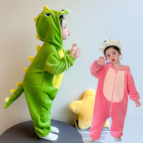 女童冬珊瑚绒连体恐龙家居服睡衣