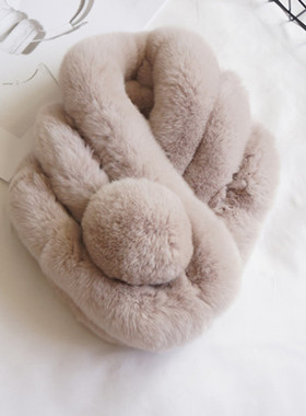 2024新款韩版獭兔毛围巾冬季女百搭纯色兔毛围脖加厚保暖皮草毛领