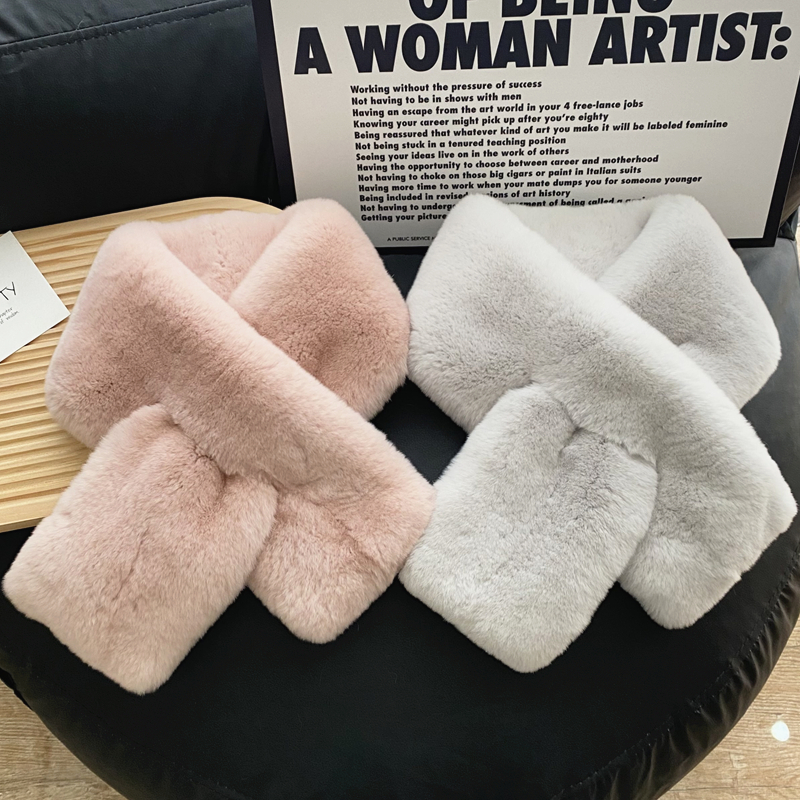 獭兔毛围巾交叉双面韩版女冬季