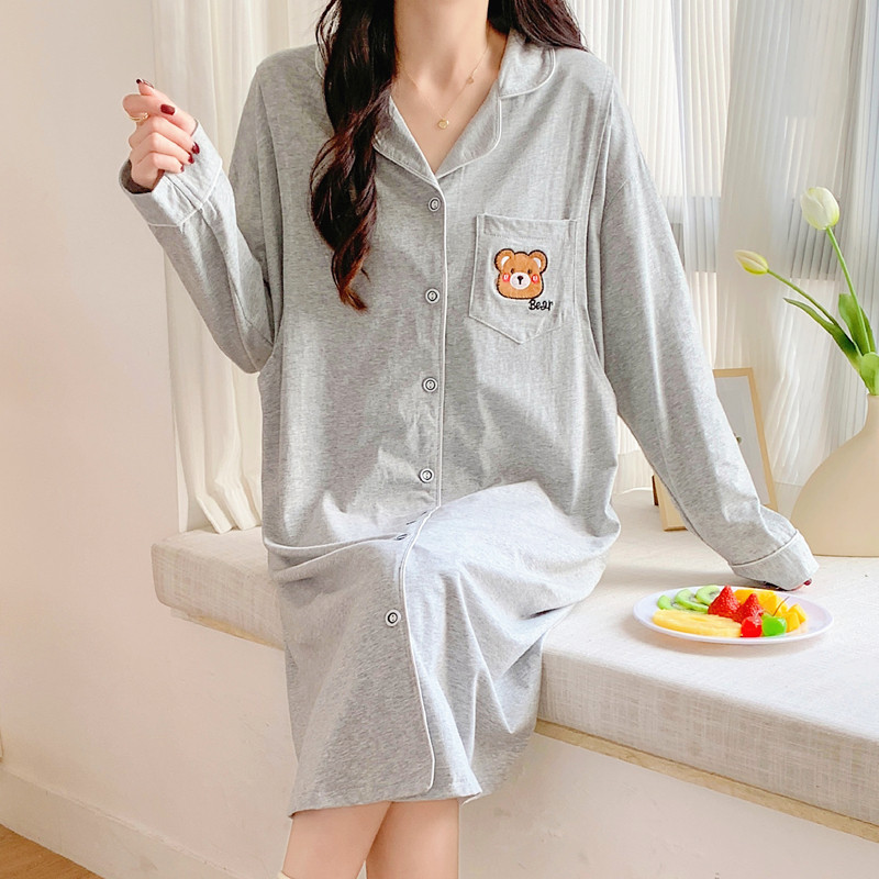 长袖纯棉哺乳睡裙春秋季产后产妇月子裙春夏孕妇睡衣喂奶期连衣裙