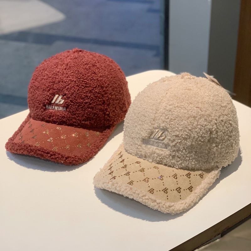 羊羔绒棒球帽子女秋冬季保暖加厚