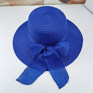 防晒遮阳太阳帽显脸小海边度假沙滩帽大檐凉帽 帽子女蓝色草帽夏季