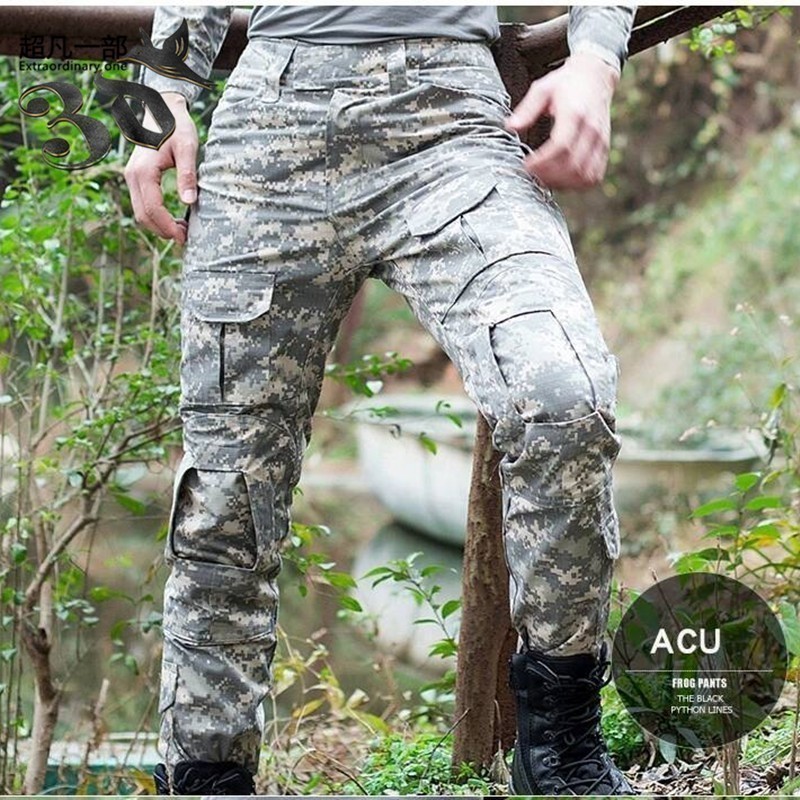 户外男特种兵ACU迷彩战术裤个性修身蛙裤休闲运动裤多兜工装裤子
