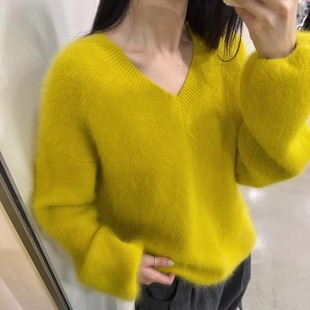 AT BRUNCH正品！氛围感显瘦V领兔绒厚实毛衣韩国冬季加厚套头针织
