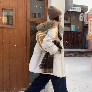 SEMICOLONS重磅高品~90白鹅绒真毛大毛领一手长羽绒服韩国冬外套